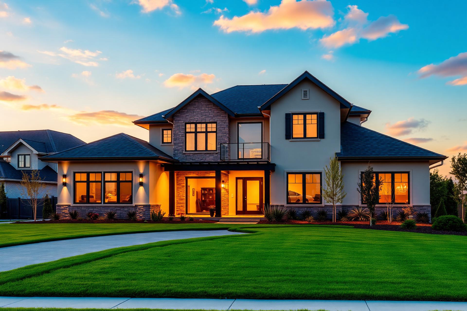 Beautiful modern home at golden hour